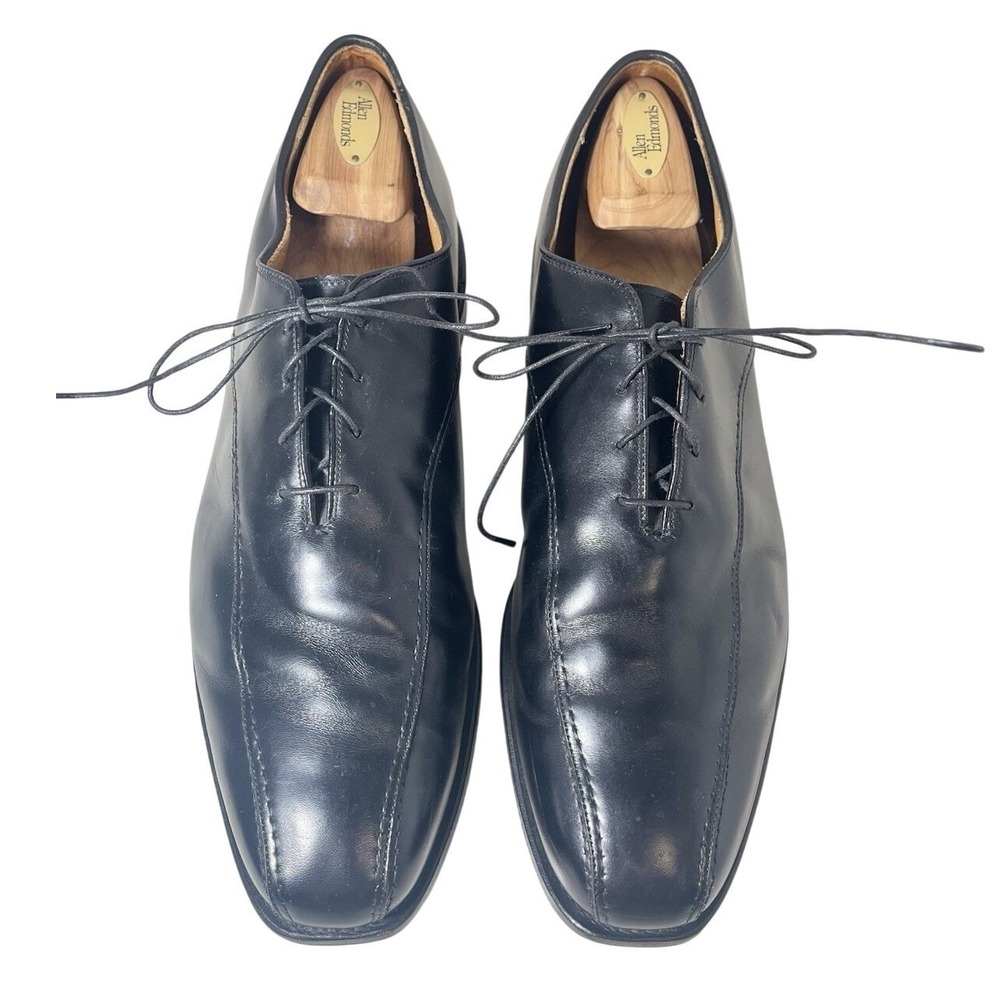 Allen Edmonds Saxon Size 14R Black Leather Bike Toe Lace Up Dress Shoes USA